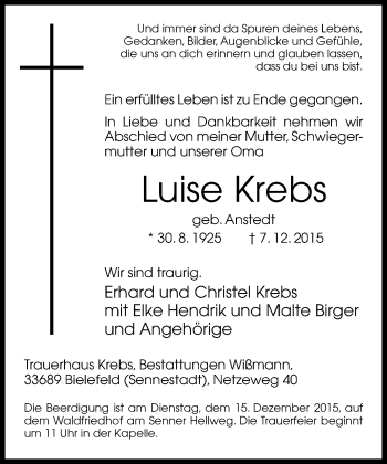 Traueranzeige von Luise Krebs von Neue Westfälische