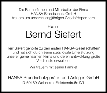Traueranzeige von Bernd Siefert von Neue Westfälische