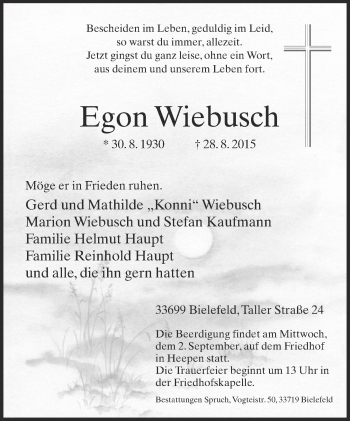 Traueranzeige von Egon Wiebusch von Neue Westfälische