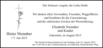 Traueranzeige von Heinz Nienaber von Neue Westfälische