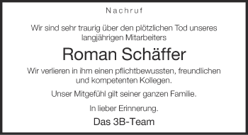 Traueranzeige von Roman Schäffer von Neue Westfälische