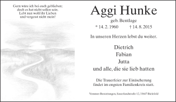 Traueranzeige von Aggi Hunke von Neue Westfälische