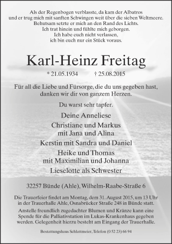 Traueranzeige von Karl-Heinz Freitag von Neue Westfälische