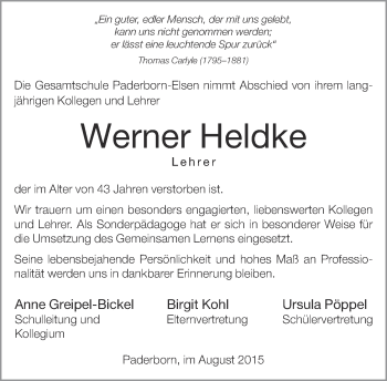 Traueranzeige von Werner Heldke von Neue Westfälische