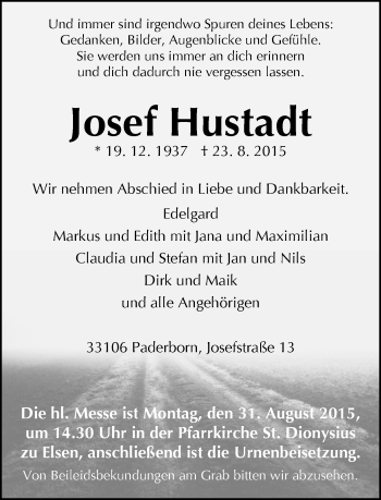 Traueranzeige von Josef Hustadt von Neue Westfälische