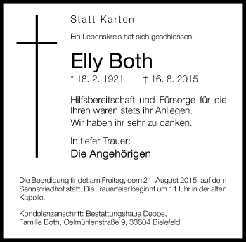 Traueranzeige von Elly Both von Neue Westfälische