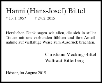 Traueranzeige von Hanni Bittel von Neue Westfälische
