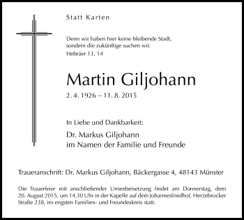 Traueranzeige von Martin Giljohann von Neue Westfälische