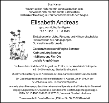 Traueranzeige von Elisabeth Andreas von Neue Westfälische