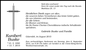 Traueranzeige von Kunibert Buske von Neue Westfälische