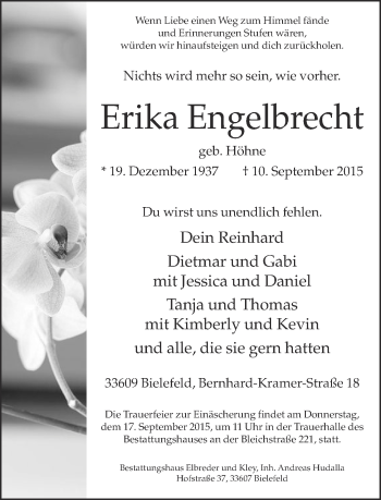 Traueranzeige von Erika Engelbrecht von Neue Westfälische