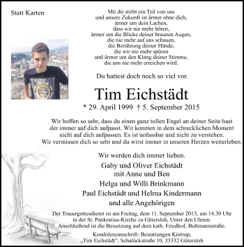 Traueranzeige von Tim Eichstädt von Neue Westfälische