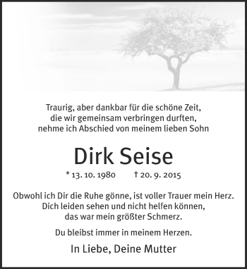 Traueranzeige von Dirk Seise von Neue Westfälische