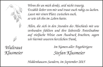 Traueranzeige von Waltraut Klusmeier von Neue Westfälische