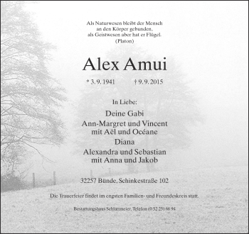 Traueranzeige von Alex Amui von Neue Westfälische