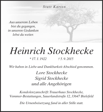 Traueranzeige von Heinrich Stockhecke von Neue Westfälische