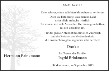 Traueranzeige von Hermann Brinkmann von Neue Westfälische
