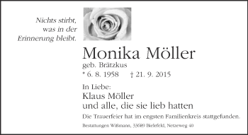 Traueranzeige von Monika Möller von Neue Westfälische