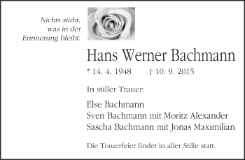 Traueranzeige von Hans Werner Bachmann von Neue Westfälische