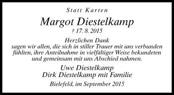 Traueranzeige von Margot Diestelkamp von Neue Westfälische