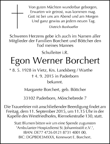 Traueranzeige von Egon Werner Borchert von Neue Westfälische