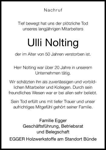 Traueranzeige von Ulli Nolting von Neue Westfälische