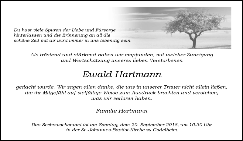  Traueranzeige für Ewald Hartmann vom 12.09.2015 aus Neue Westfälische
