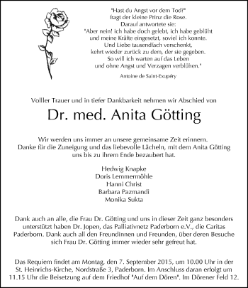 Traueranzeige von Anita Götting von Neue Westfälische