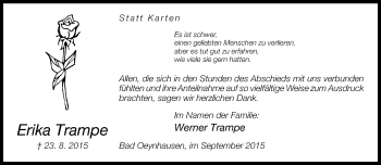 Traueranzeige von Erika Trampe von Neue Westfälische