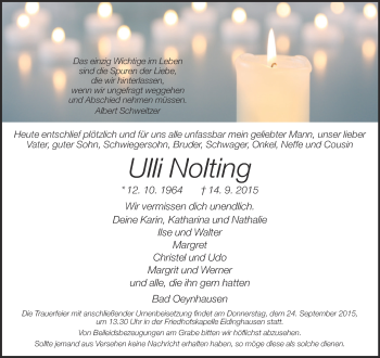 Traueranzeige von Ulli Nolting von Neue Westfälische