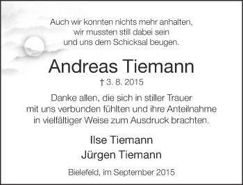 Traueranzeige von Andreas Tiemann von Neue Westfälische