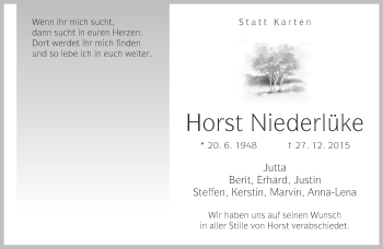 Traueranzeige von Horst Niederlüke von Neue Westfälische