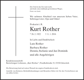 Traueranzeige von Kurt Rother von Neue Westfälische
