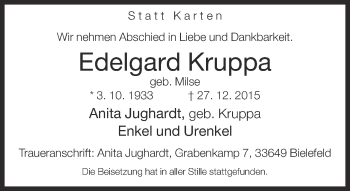 Traueranzeige von Edelgard Kruppa von Neue Westfälische