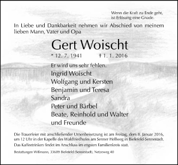 Traueranzeige von Gert Woischt von Neue Westfälische