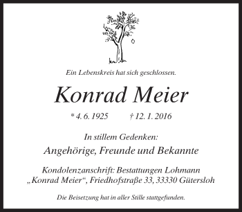 Traueranzeige von Konrad Meier von Neue Westfälische