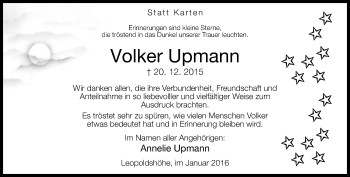 Traueranzeige von Volker Upmann von Neue Westfälische