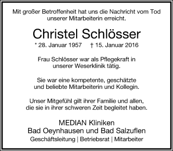 Traueranzeige von Christel Schlösser von Neue Westfälische