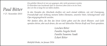 Traueranzeige von Paul Bitter von Neue Westfälische