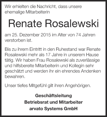 Traueranzeige von Renate Rosalewski von Neue Westfälische