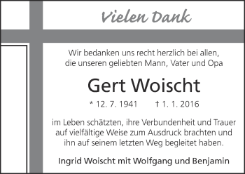 Traueranzeige von Gert Woischt von Neue Westfälische