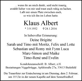 Traueranzeige von Klaus Albert von Neue Westfälische