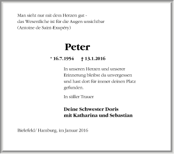 Traueranzeige von Peter Asdecker von Neue Westfälische