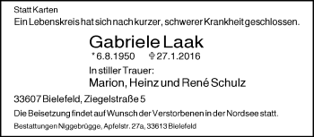 Traueranzeige von Gabriele Laak von Neue Westfälische