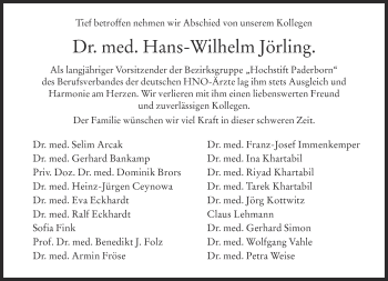 Traueranzeige von Hans-Wilhelm Jörling von Neue Westfälische