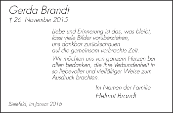 Traueranzeige von Gerda Brandt von Neue Westfälische