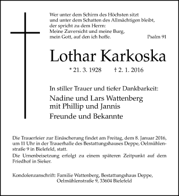 Traueranzeige von Lothar Karkoska von Neue Westfälische