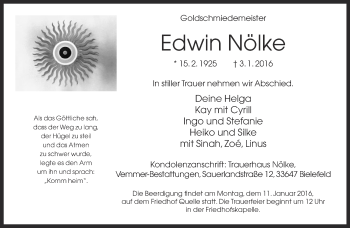 Traueranzeige von Edwin Nölke von Neue Westfälische