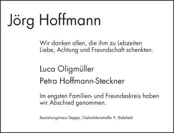 Traueranzeige von Jörg Hoffmann von Neue Westfälische