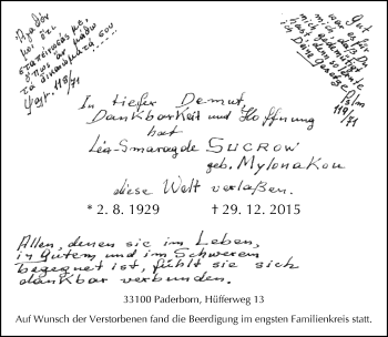 Traueranzeige von Lea-Smaragda Sucrow von Neue Westfälische